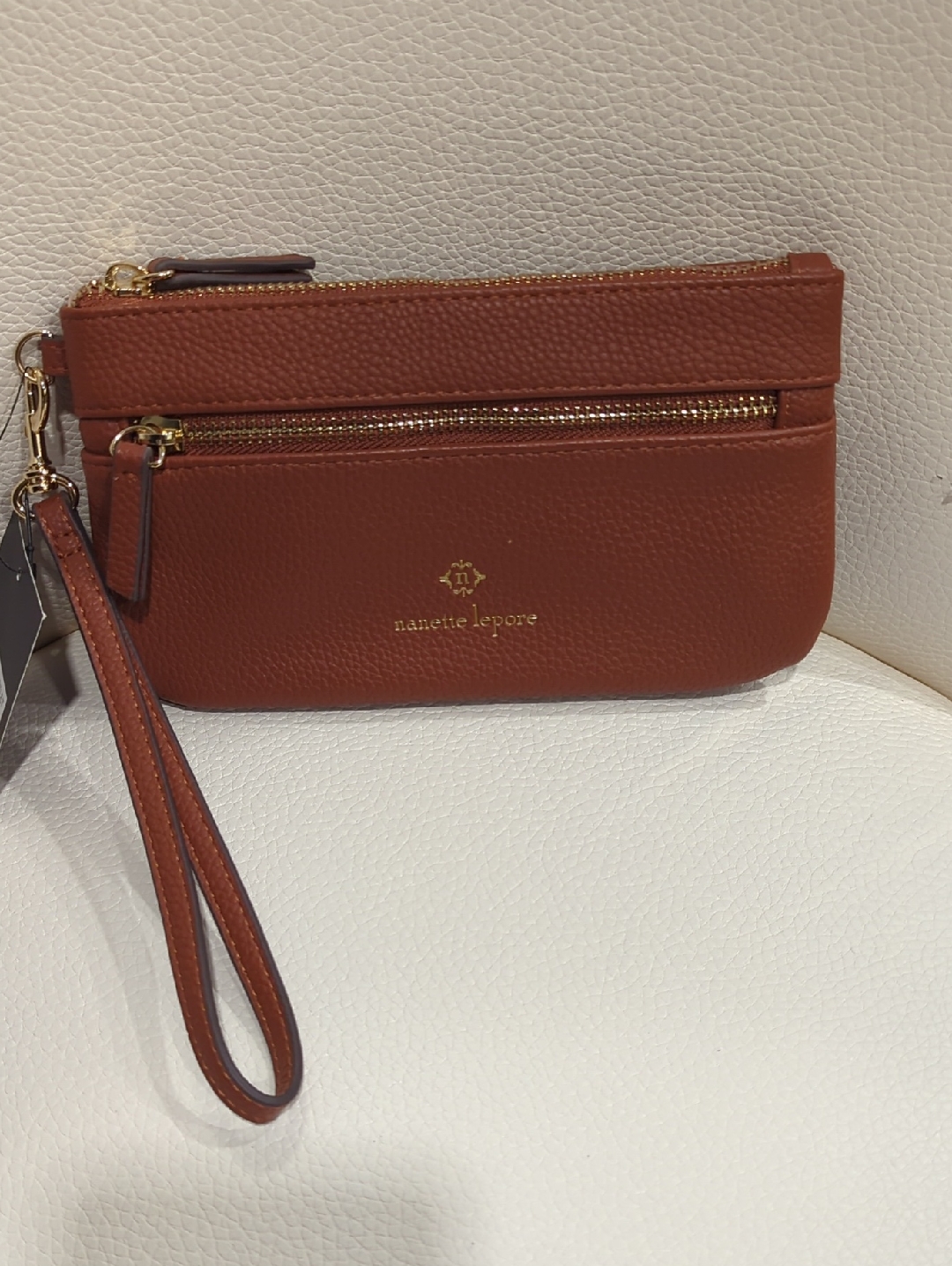 Nanette Lepore Cognac Brown Pebbled Leather Wristlet